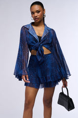 FIERCE ENERGY TIE FRONT ANGEL SLEEVE CROP BLOUSE