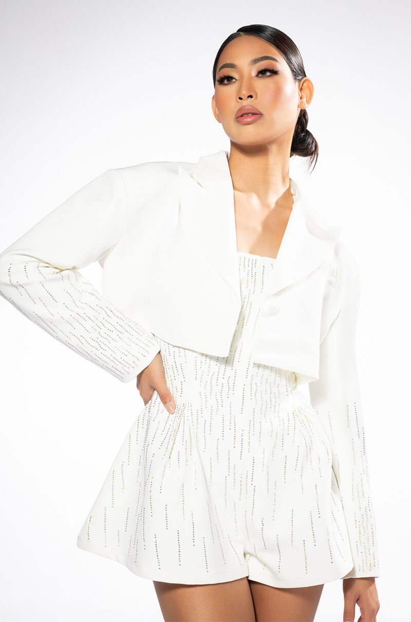 FIFTH AVE CROP RHINESTONE BLAZER