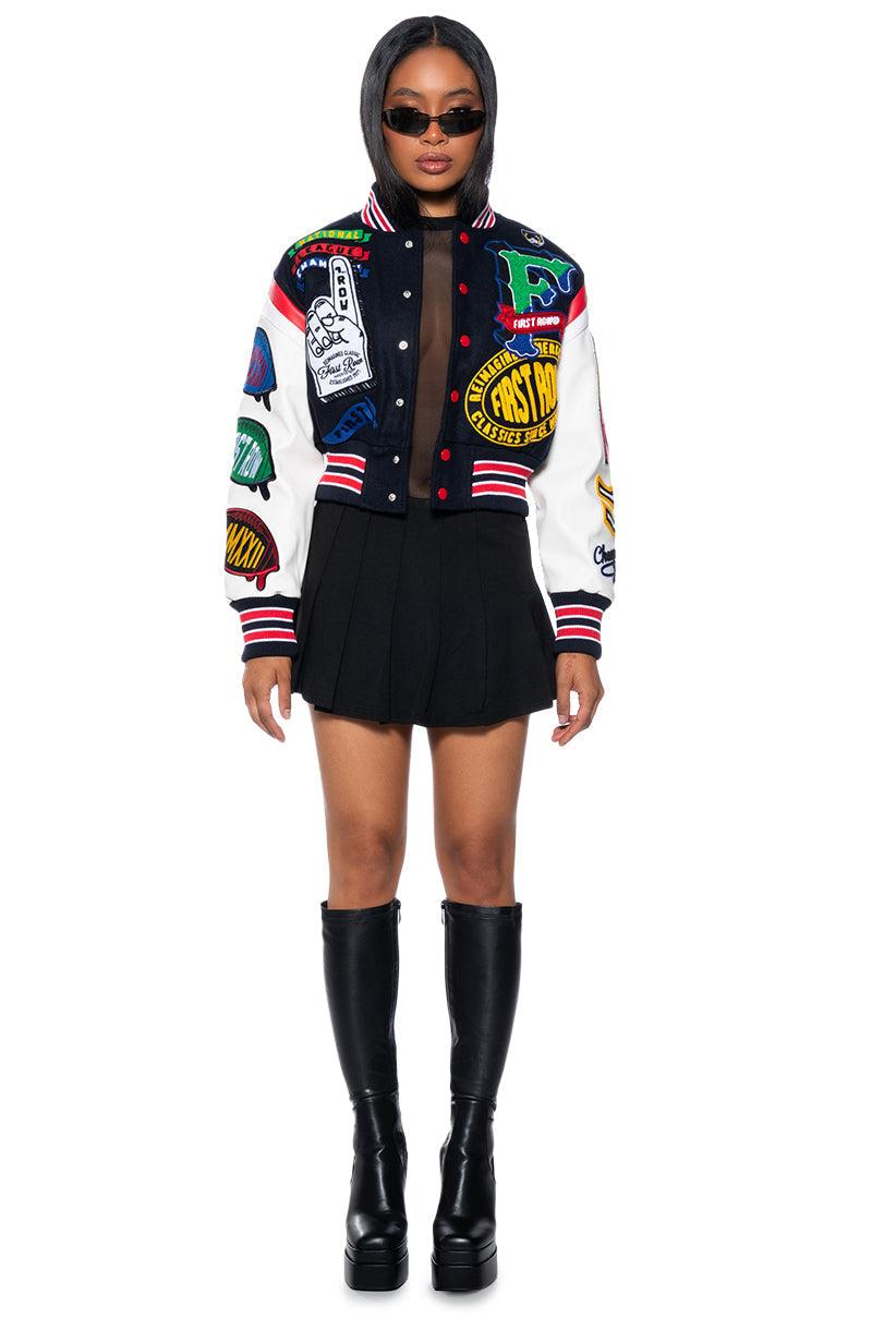 FIRST ROW COLLEGE DROPOUT PATCH BOMBER