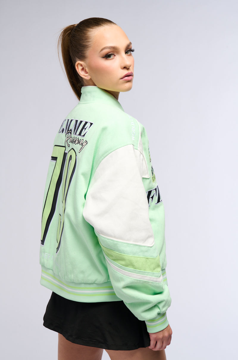 FIRST THINGS FIRST EMBROIDERED BOMBER