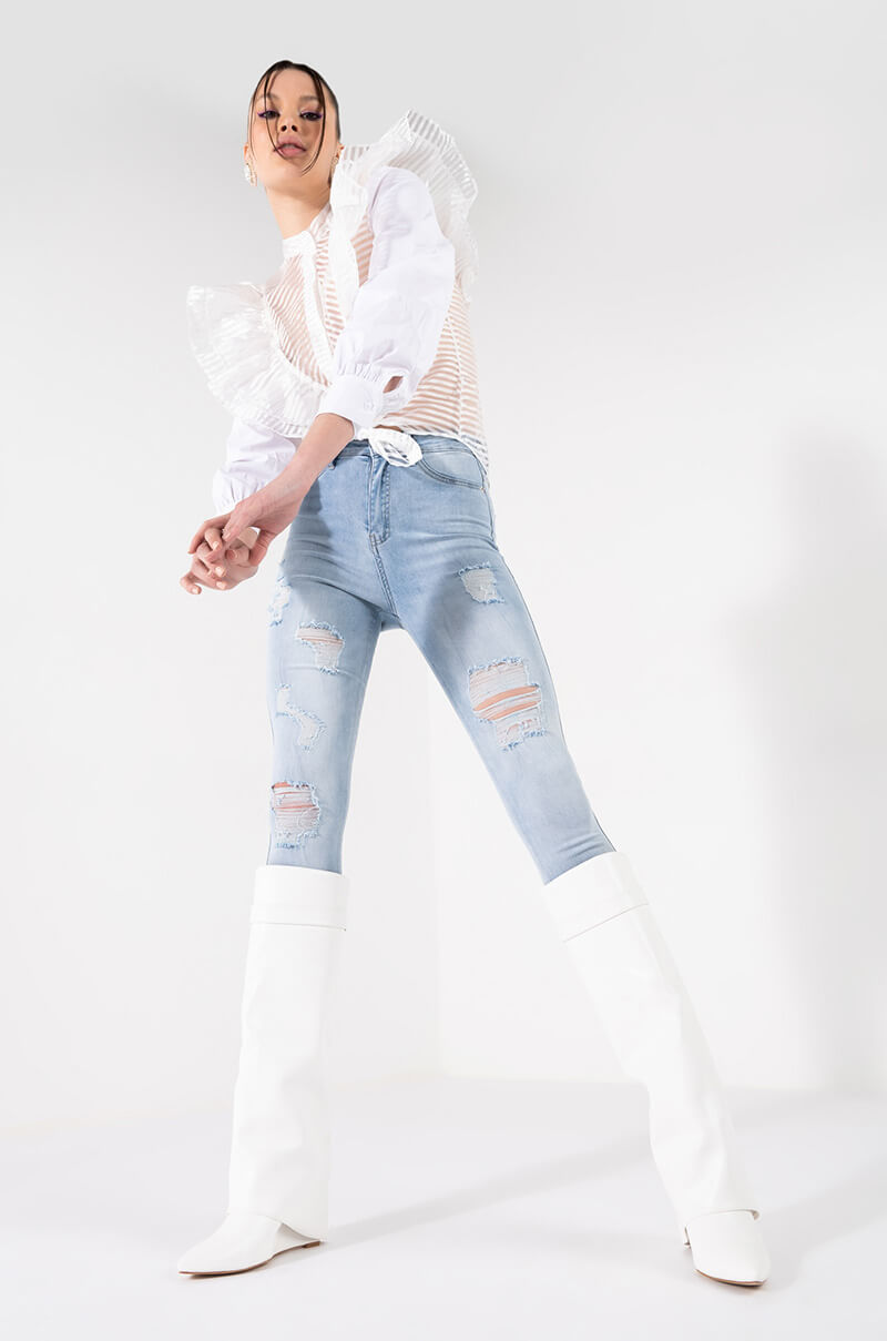 FLEX-FIT EXTREME STRETCH HIGH WAISTED DISTRESSED SKINNY JEANS
