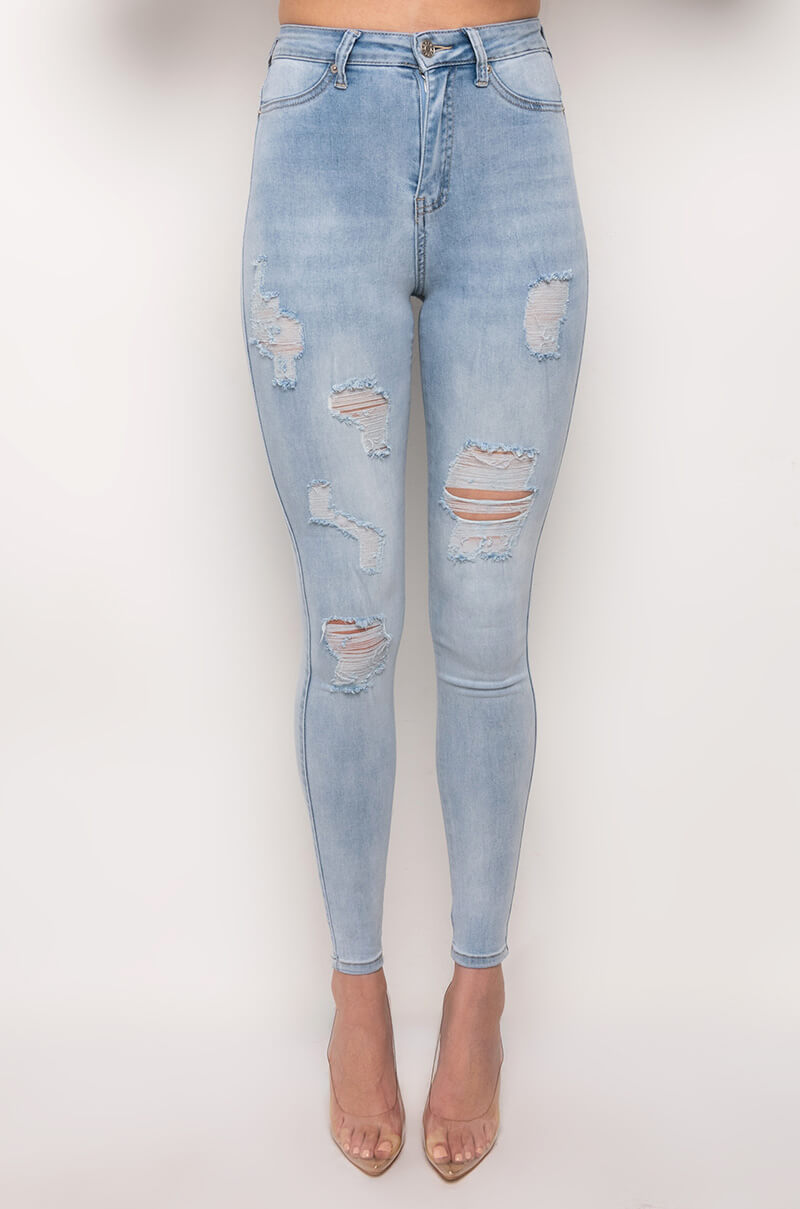 FLEX-FIT EXTREME STRETCH HIGH WAISTED DISTRESSED SKINNY JEANS