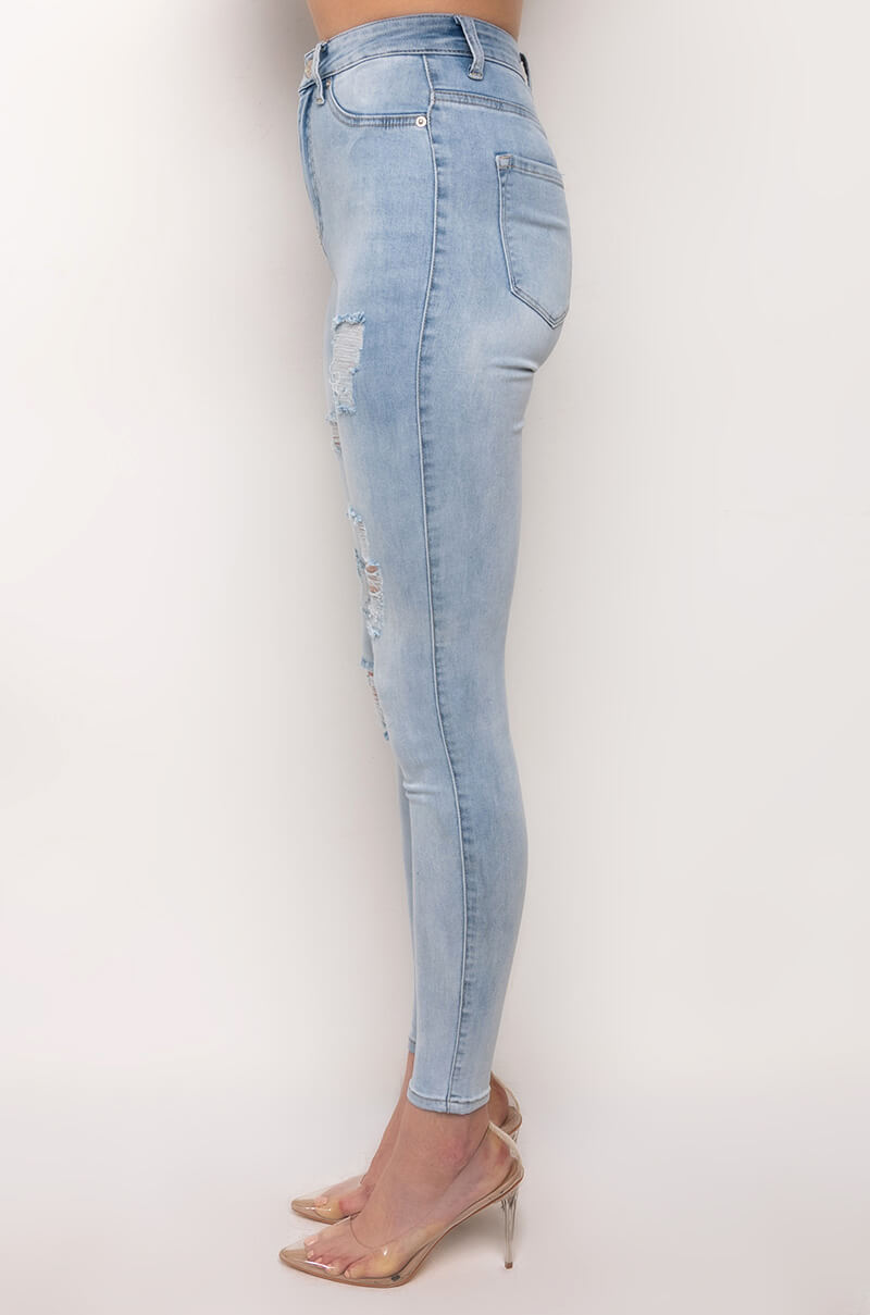 FLEX-FIT EXTREME STRETCH HIGH WAISTED DISTRESSED SKINNY JEANS