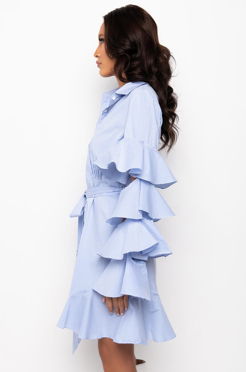 CUT OUT STRIPE POPLIN SHIRT DRESS
