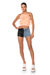 FLORAL APPLIQUE SLEEVELESS CROP BLOUSE IN BLUSH