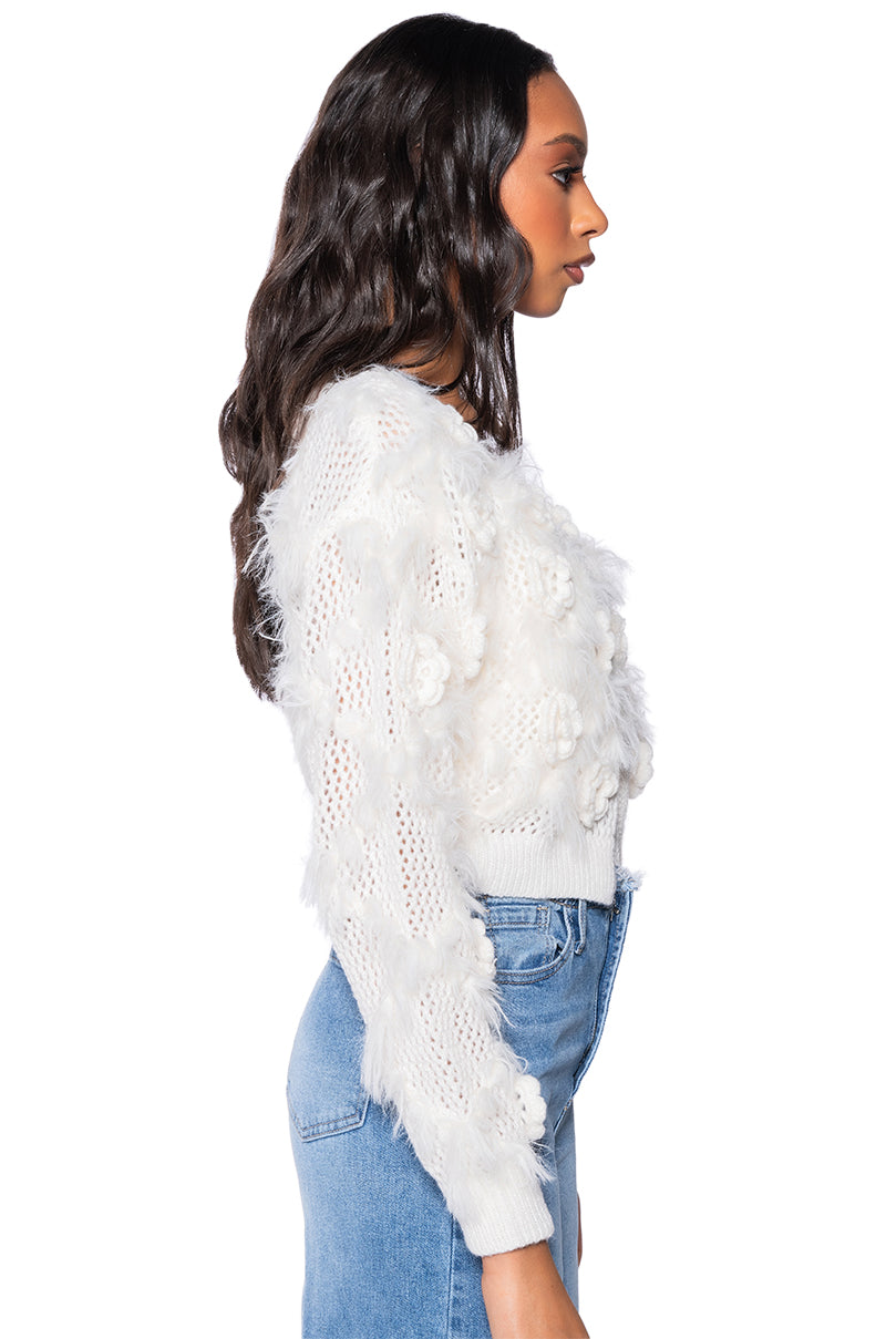 FLORAL DETAIL CARDIGAN AND BRALETTE SET IN WHITE