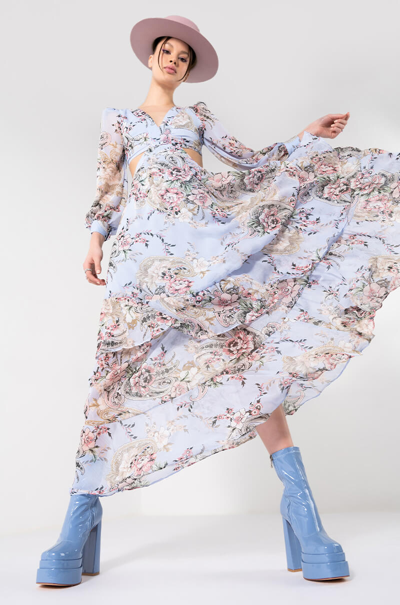 FLORAL PRINT CUT OUT MAXI DRESS