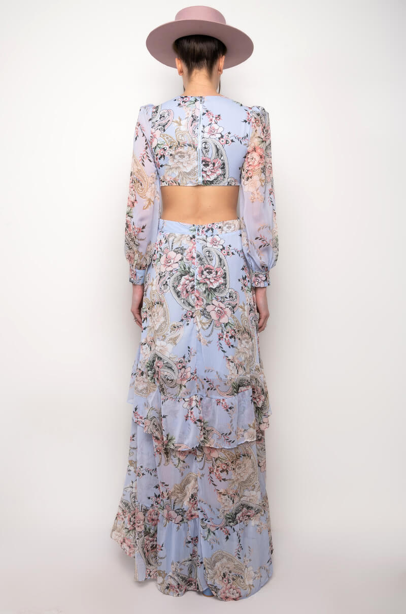 FLORAL PRINT CUT OUT MAXI DRESS