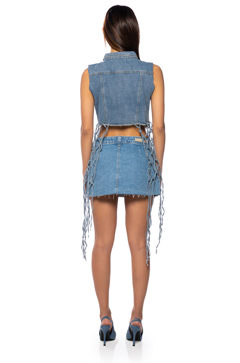 FOR THE AGES CROP DENIM VEST WITH NETTING