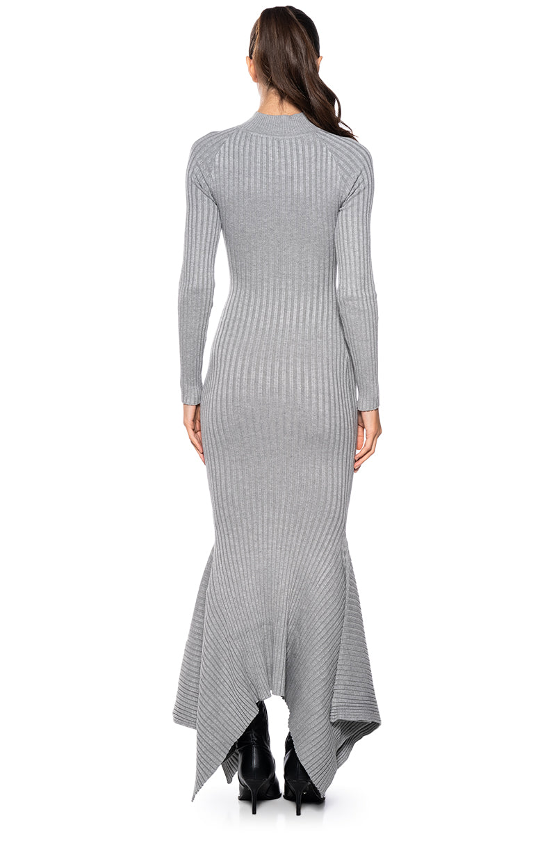 FORGET ME NOT LONG SLEEVE MOCK NECK MAXI DRESS IN HEATHER GREY