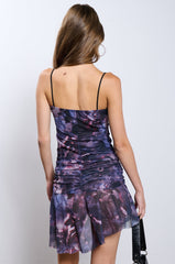 FORGET ME NOT PURPLE PRINT MINI DRESS