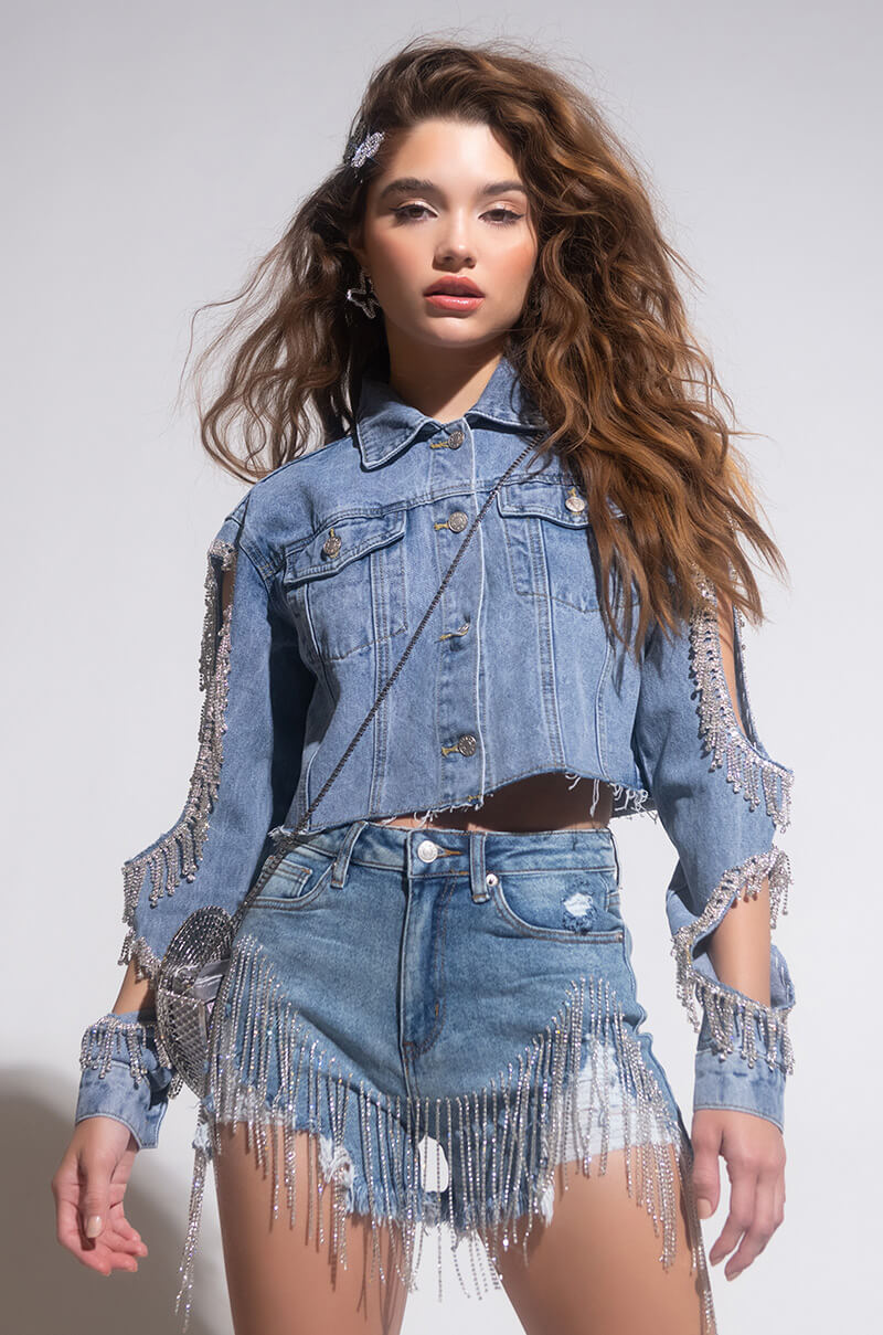 FRESH OUT THE RUNWAY RHINESTONE DENIM SHORT