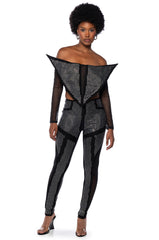 GALACTIC WORLD EMBELLISHED MESH STATEMENT TOP