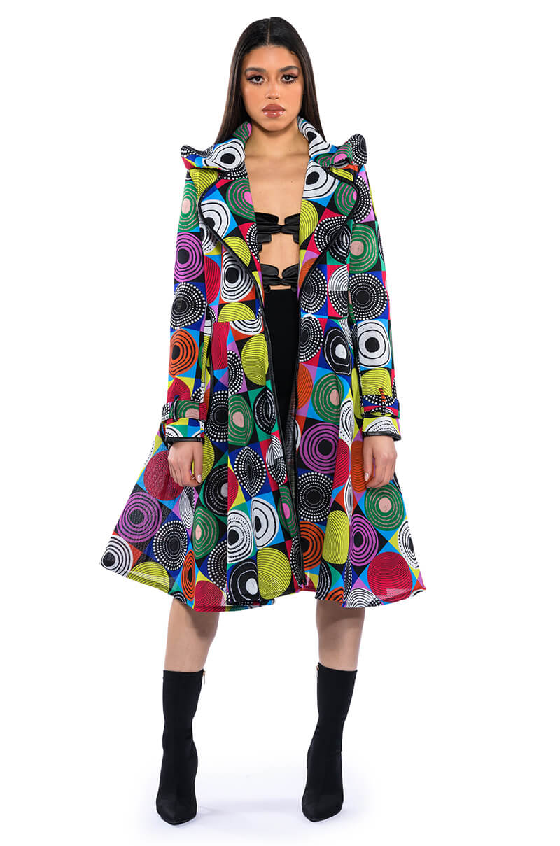 MULTI GEO PRINT TRENCH JACKET