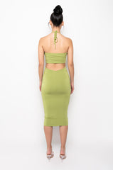 GET RIGHT MIDI HALTER TOP DRESS