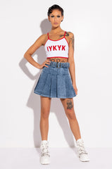 GET WHAT I WANT PLEATED DENIM MINI SKIRT