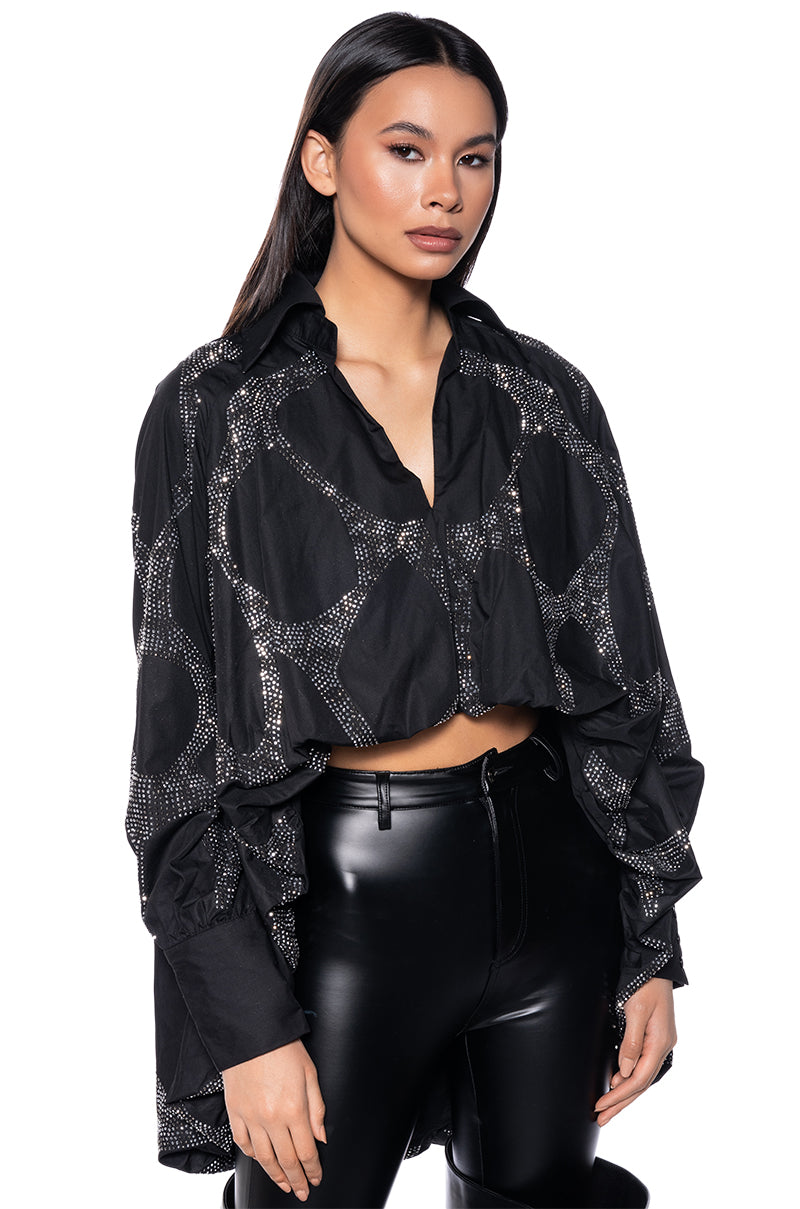 GIRLS LOVE MONEY SATIN COLLARED BLOUSE