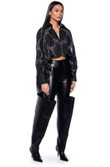 GIRLS LOVE MONEY SATIN COLLARED BLOUSE