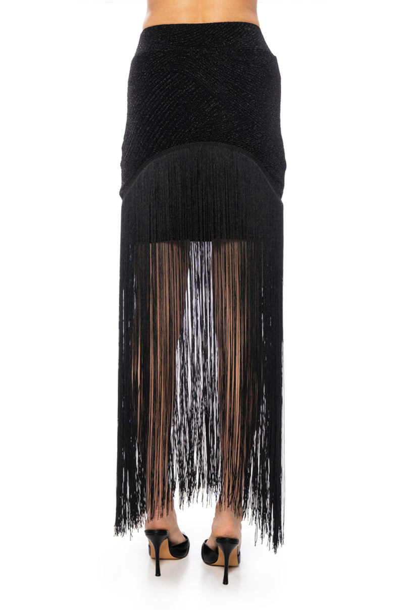 GLIMPSE OF ME FRINGE MINI SKIRT