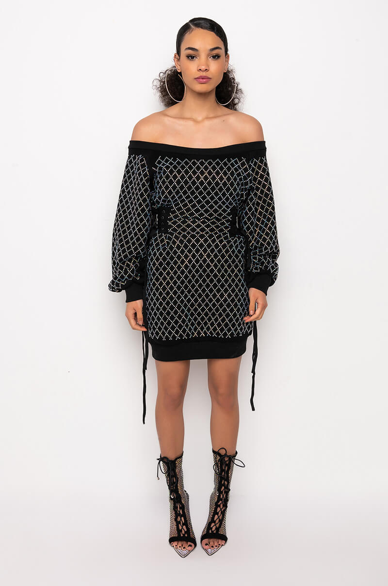 GOT IT GIRL RHINESTONE SWEATSHIRT DRESS