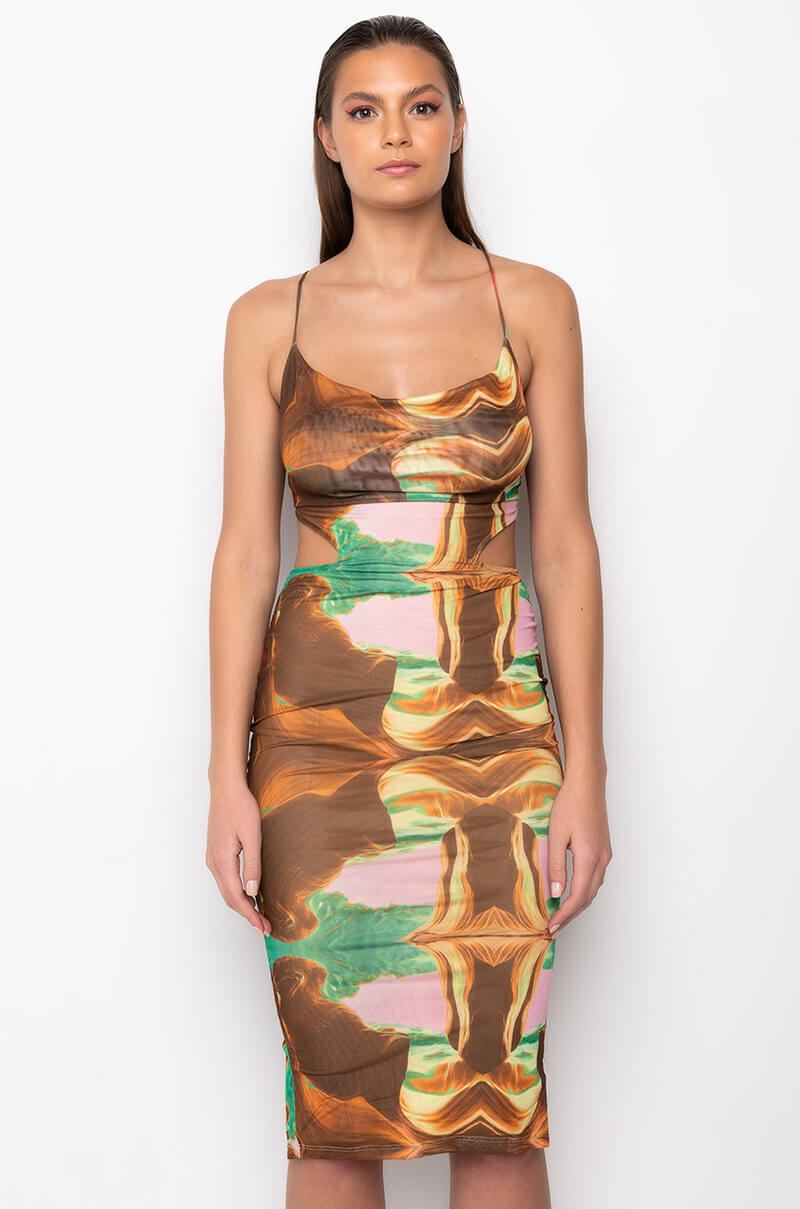 GOT THEM LIKE WOAH MIDI COWL NECK DRESS