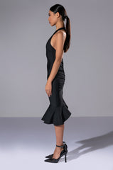 HEIRESS SLEEVELESS PEPLUM DRESS IN BLACK