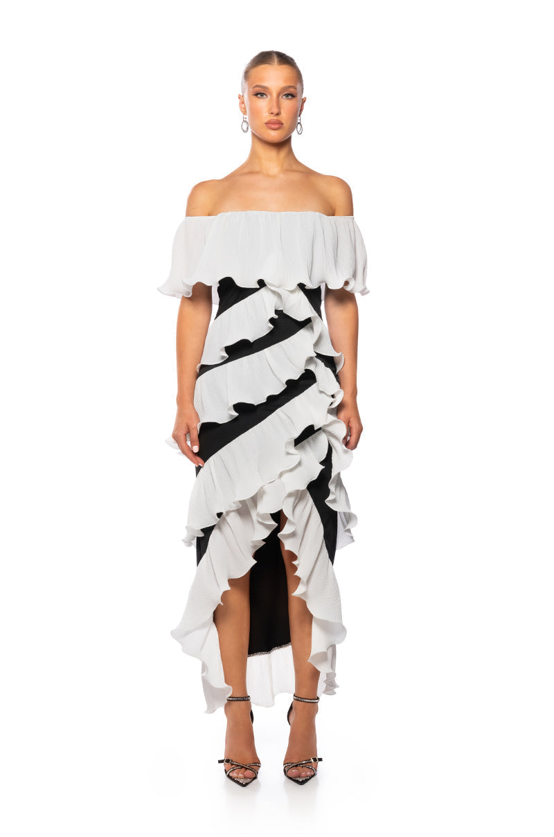 HELLO SENORITA RUFLLED MIDI DRESS