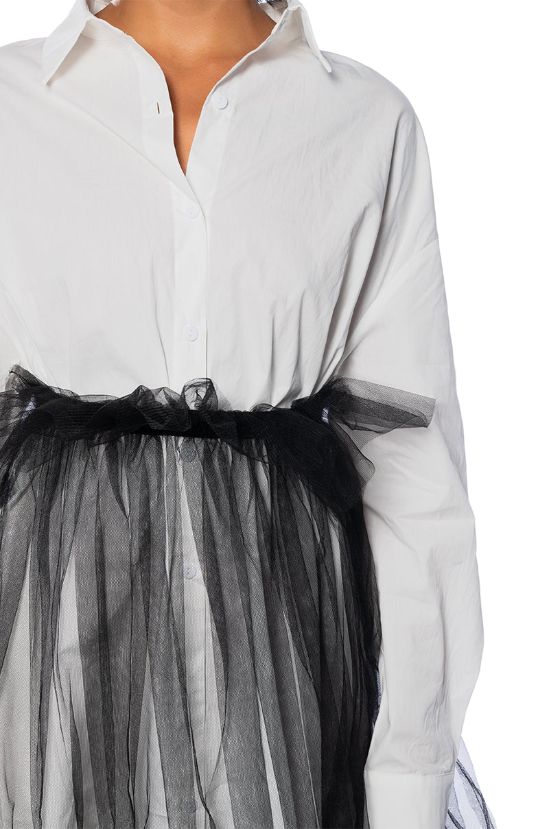 HE'S A TULLE POPLIN MINI DRESS