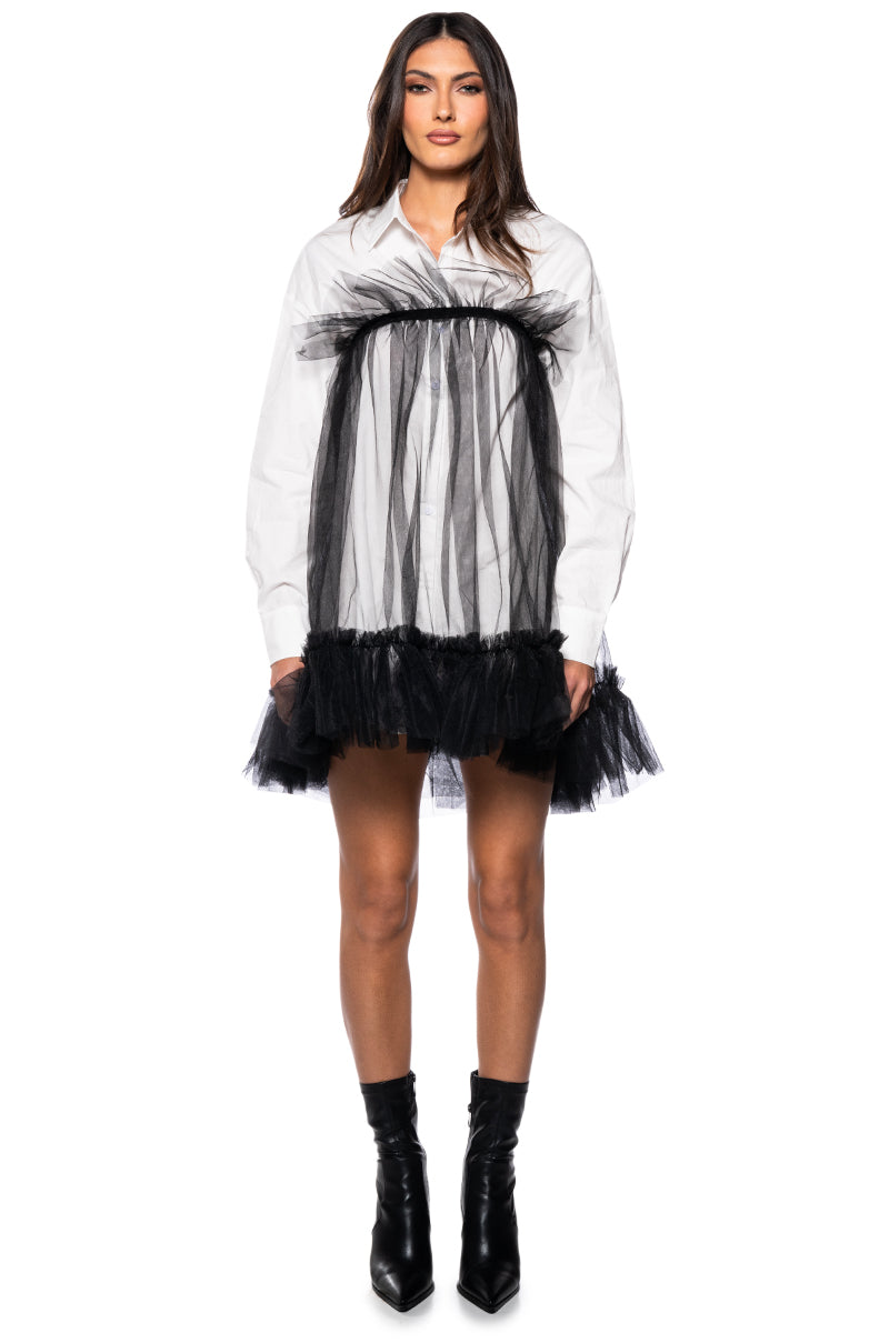 HE'S A TULLE POPLIN MINI DRESS