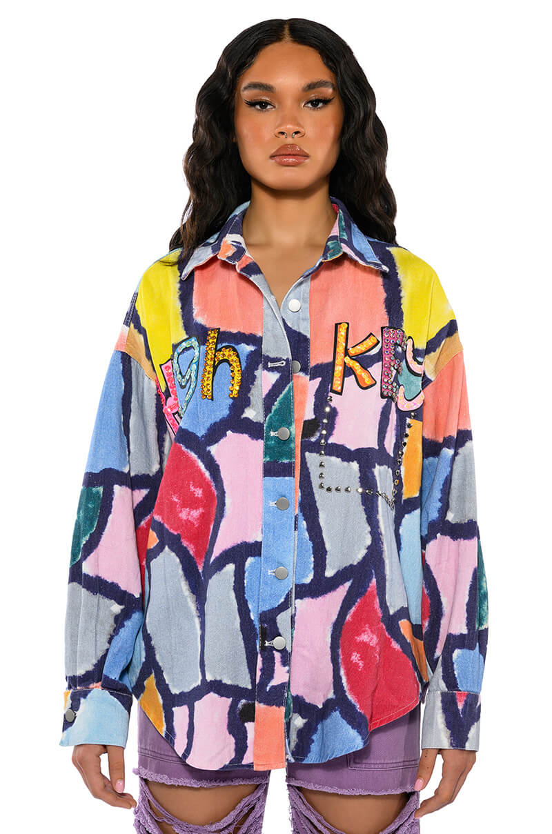 HIGH KEY ABSTRACT BUTTON DOWN BLOUSE