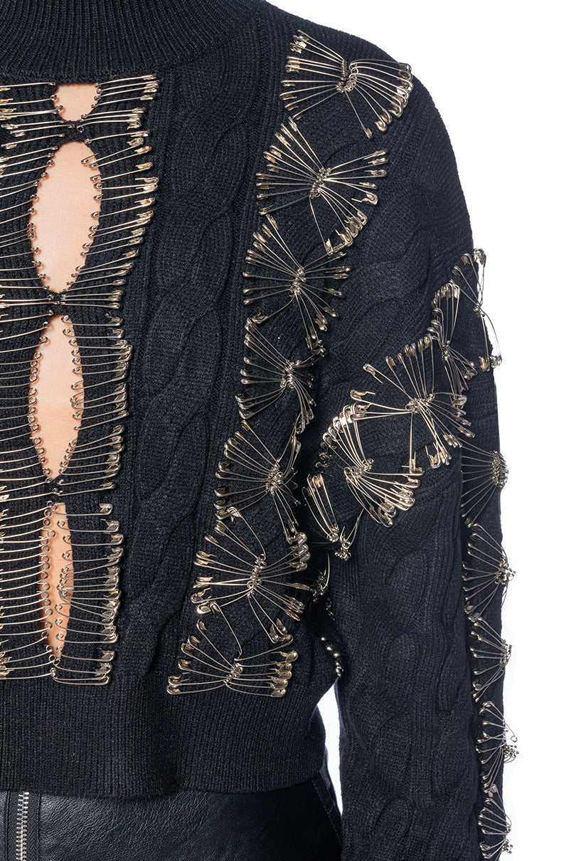 HIS LOSS SAFETY PIN DETAIL CROPPED SWEATER