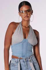 HOLLABACK GIRL HALTER NECK DENIM CORSET