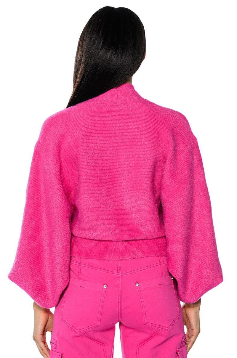 HONEY CROSS FRONT FUZZY SWEATER