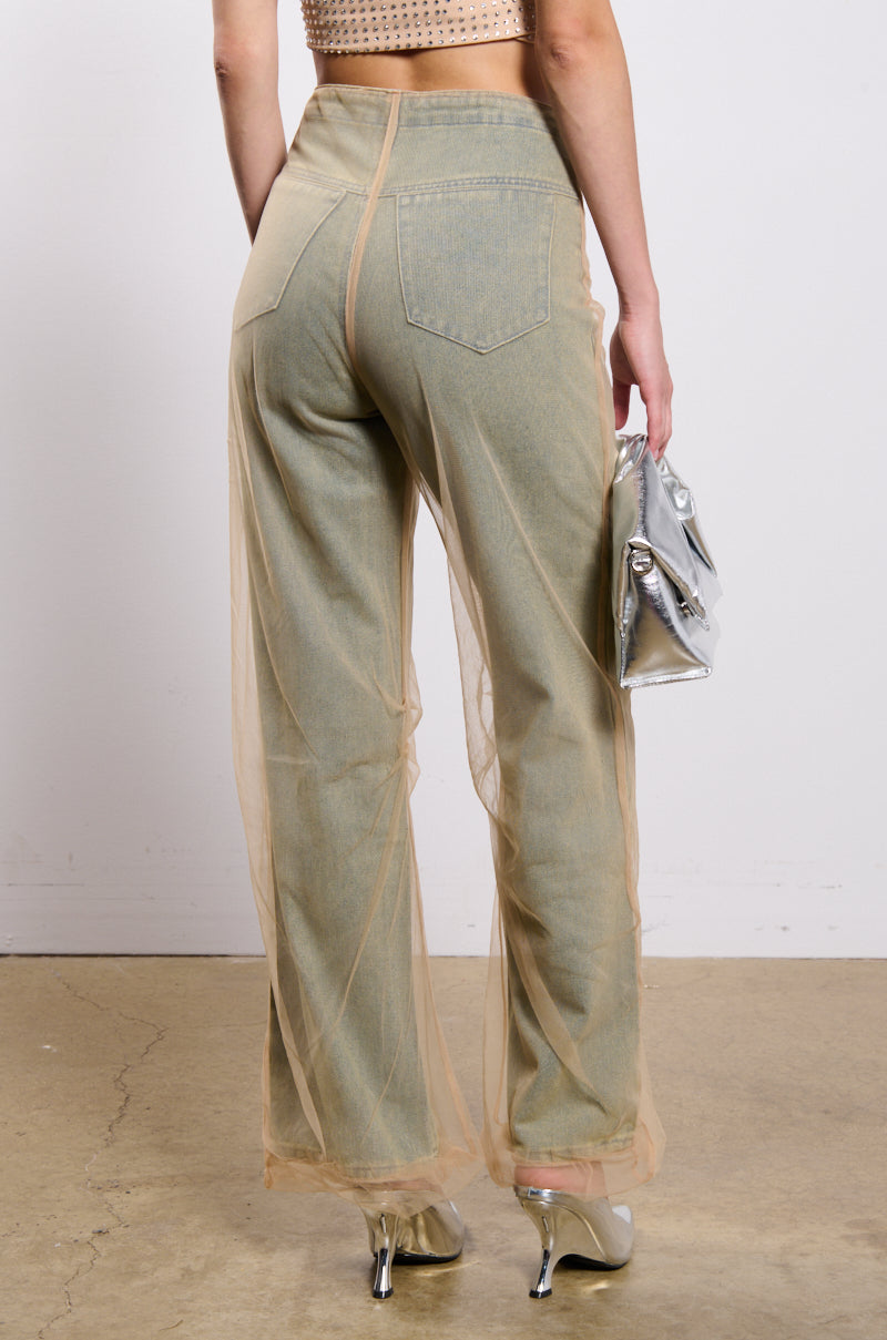 HOT AND DANGEROUS DENIM PANT WITH MESH