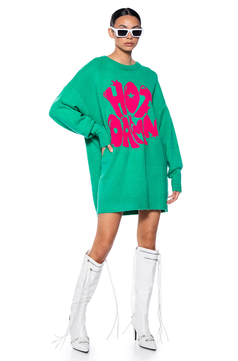 HOT DAMN LONG SLEEVE SWEATER DRESS