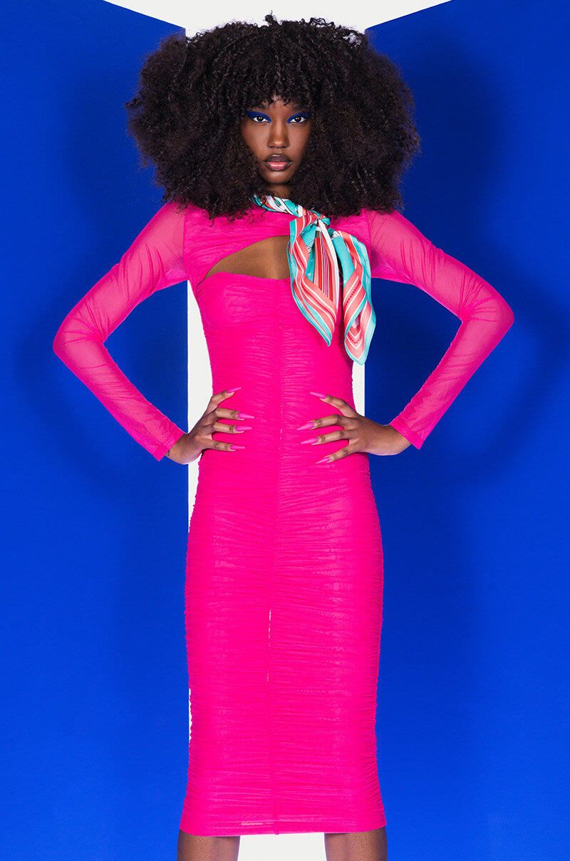HOT GIRL RUCHED MIDI DRESS
