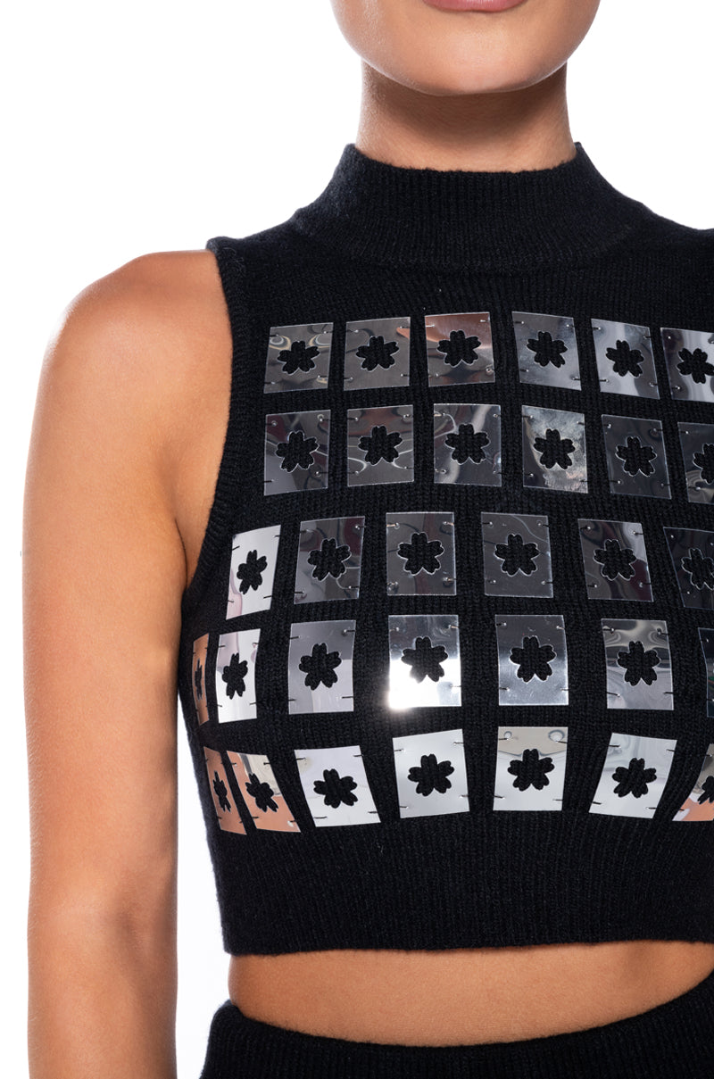 I AM HER EMBELLISHED CROPPED SWEATER