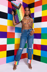 I AM ME TIGER SLIGHTLY DISTRESSED DENIM