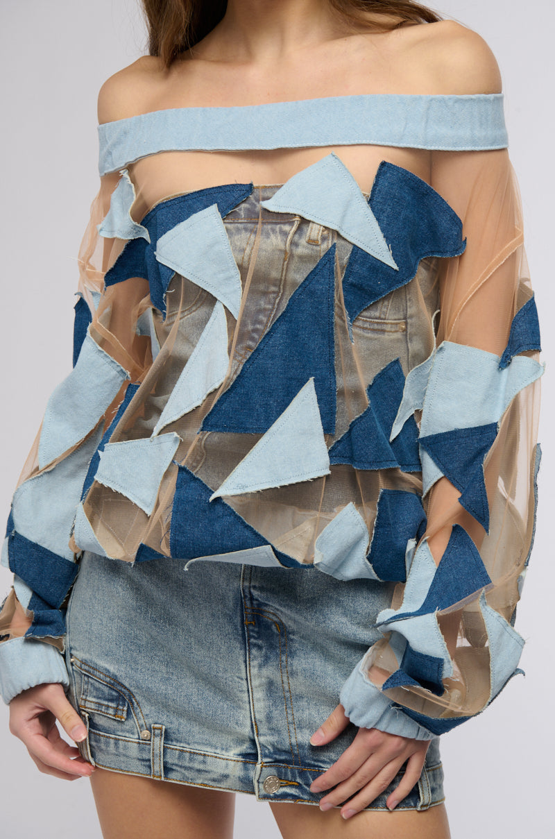 I SPY DENIM PATCHWORK OVERSIZED SHIRT