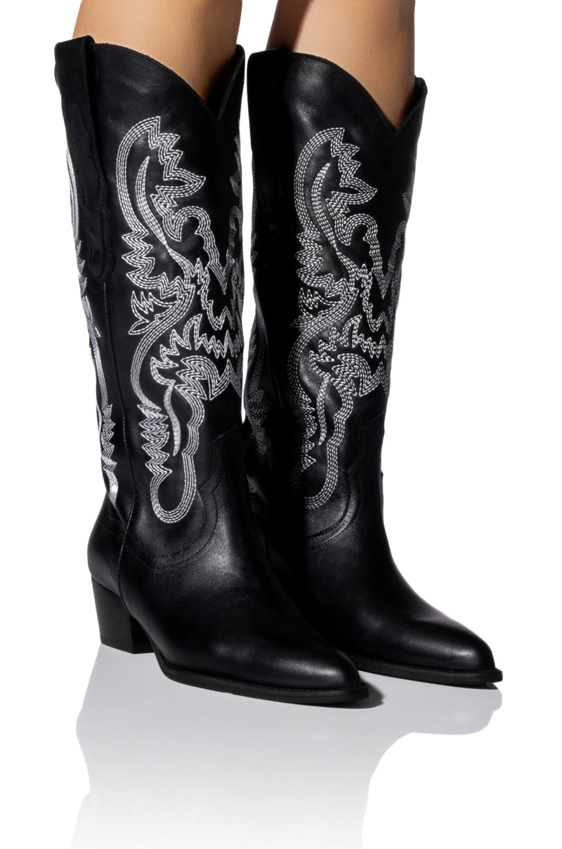 IGGY METALLIC WESTERN STYLE BELOW THE KNEE BOOT IN BLACKWHITE