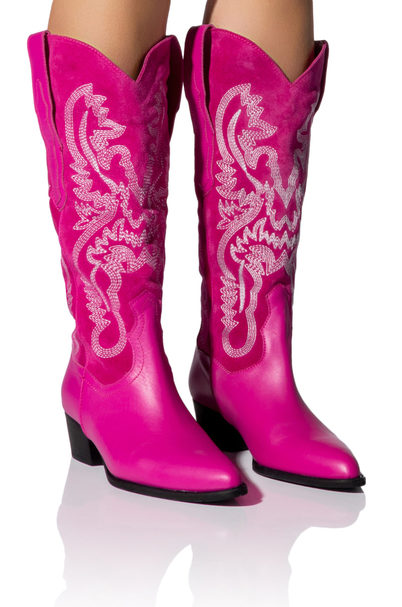 IGGY METALLIC WESTERN STYLE BELOW THE KNEE BOOT IN FUCHSIA