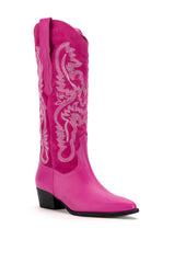 IGGY METALLIC WESTERN STYLE BELOW THE KNEE BOOT IN FUCHSIA