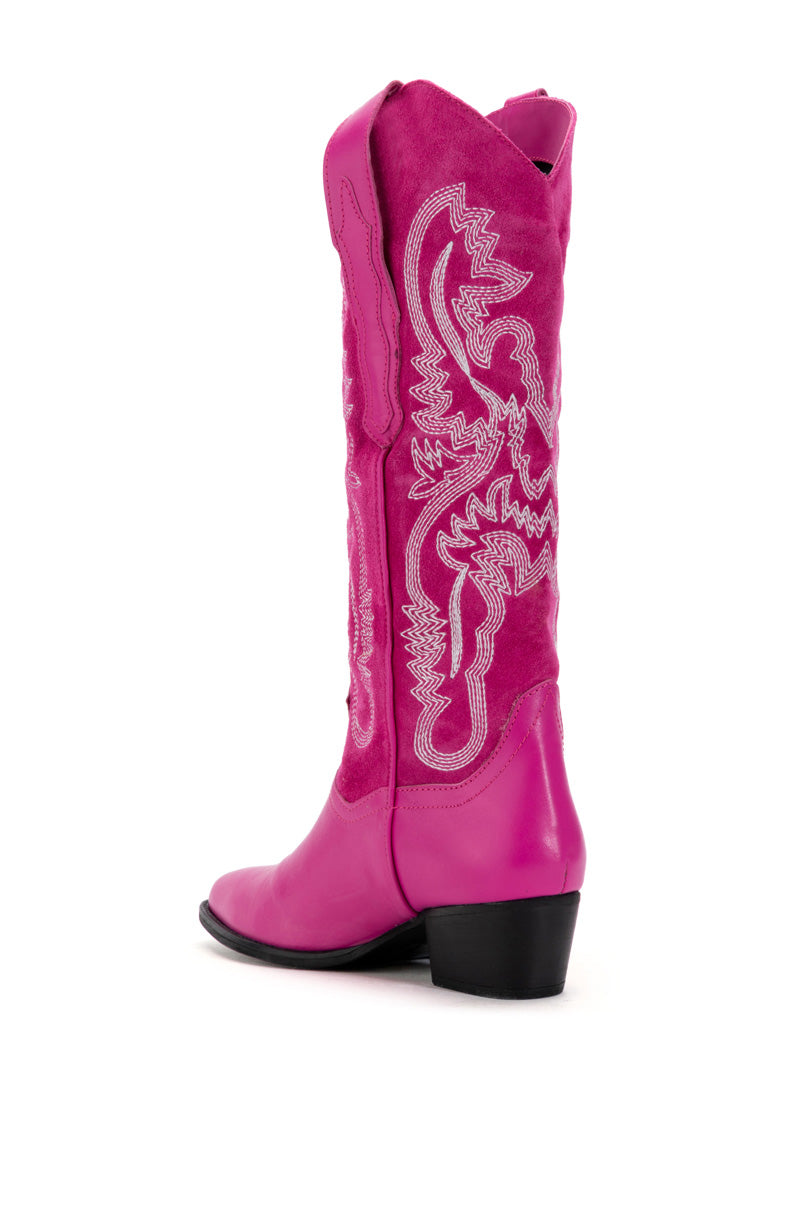 IGGY METALLIC WESTERN STYLE BELOW THE KNEE BOOT IN FUCHSIA