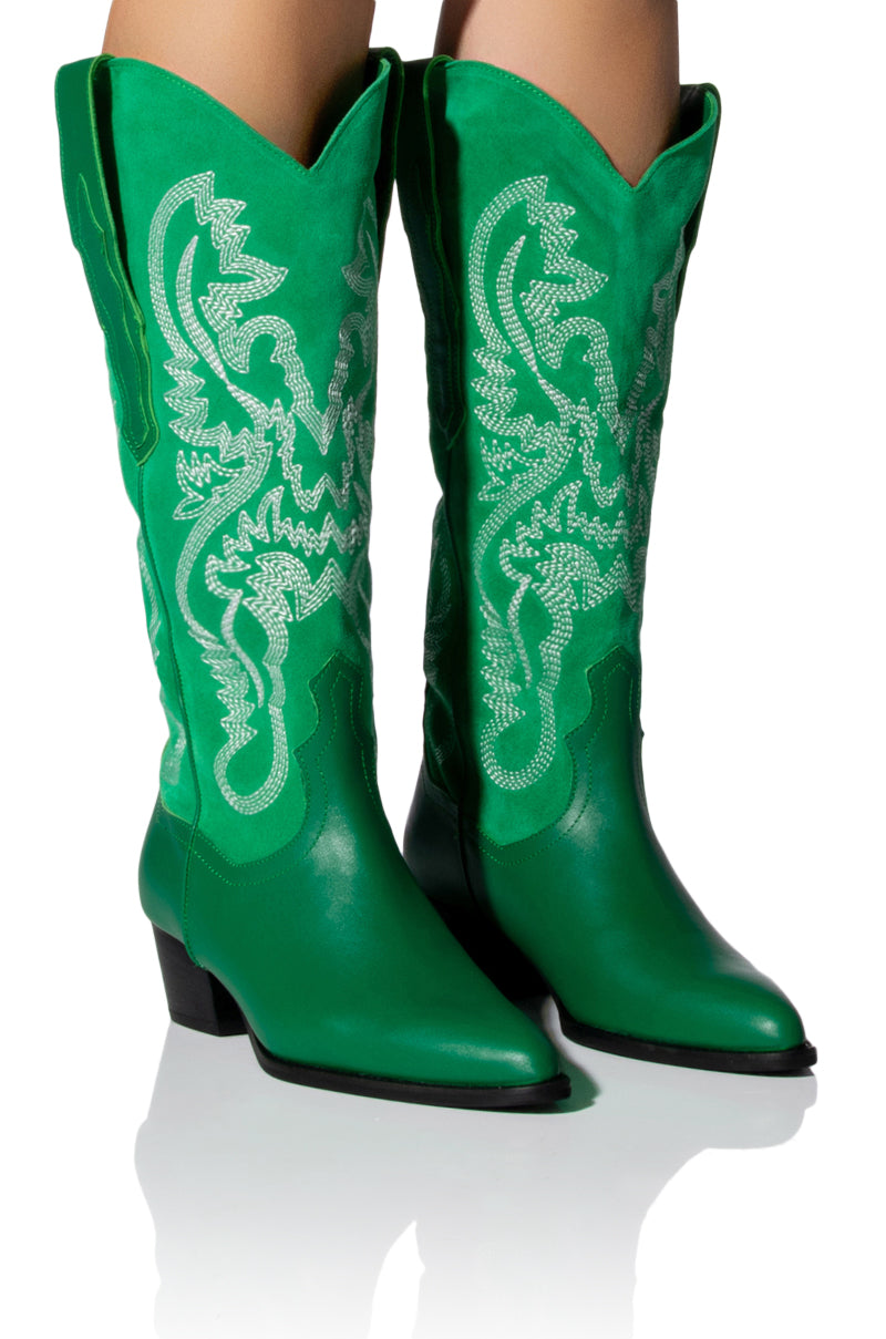 IGGY METALLIC WESTERN STYLE BELOW THE KNEE BOOT IN GREEN