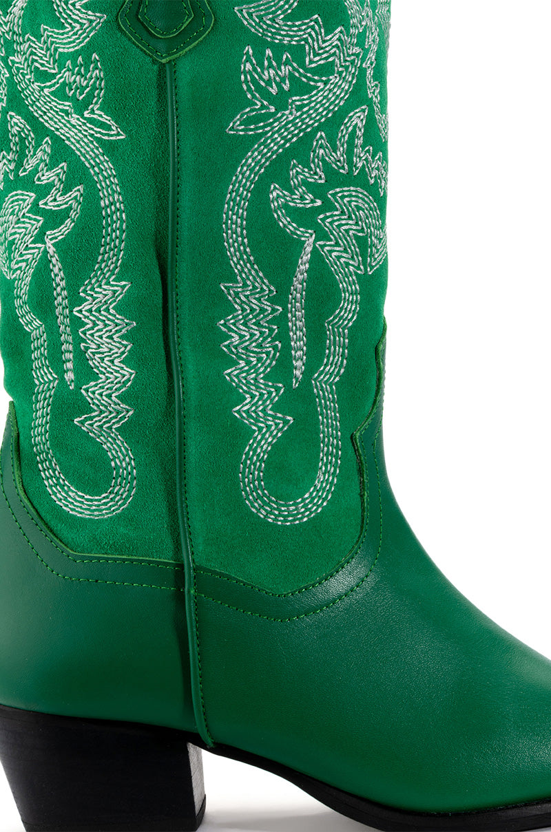 IGGY METALLIC WESTERN STYLE BELOW THE KNEE BOOT IN GREEN