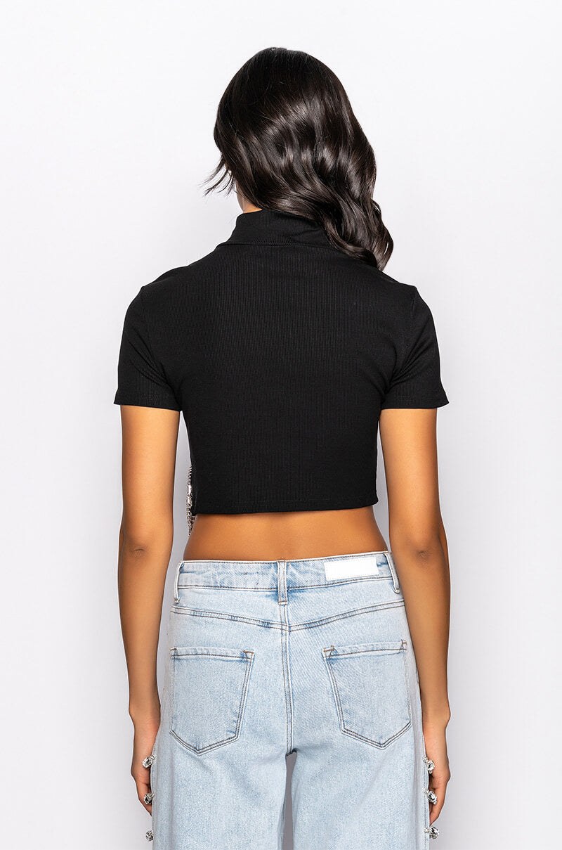 ILYSM RHINESTONE MOCK NECK SHORT SLEEVE TEE