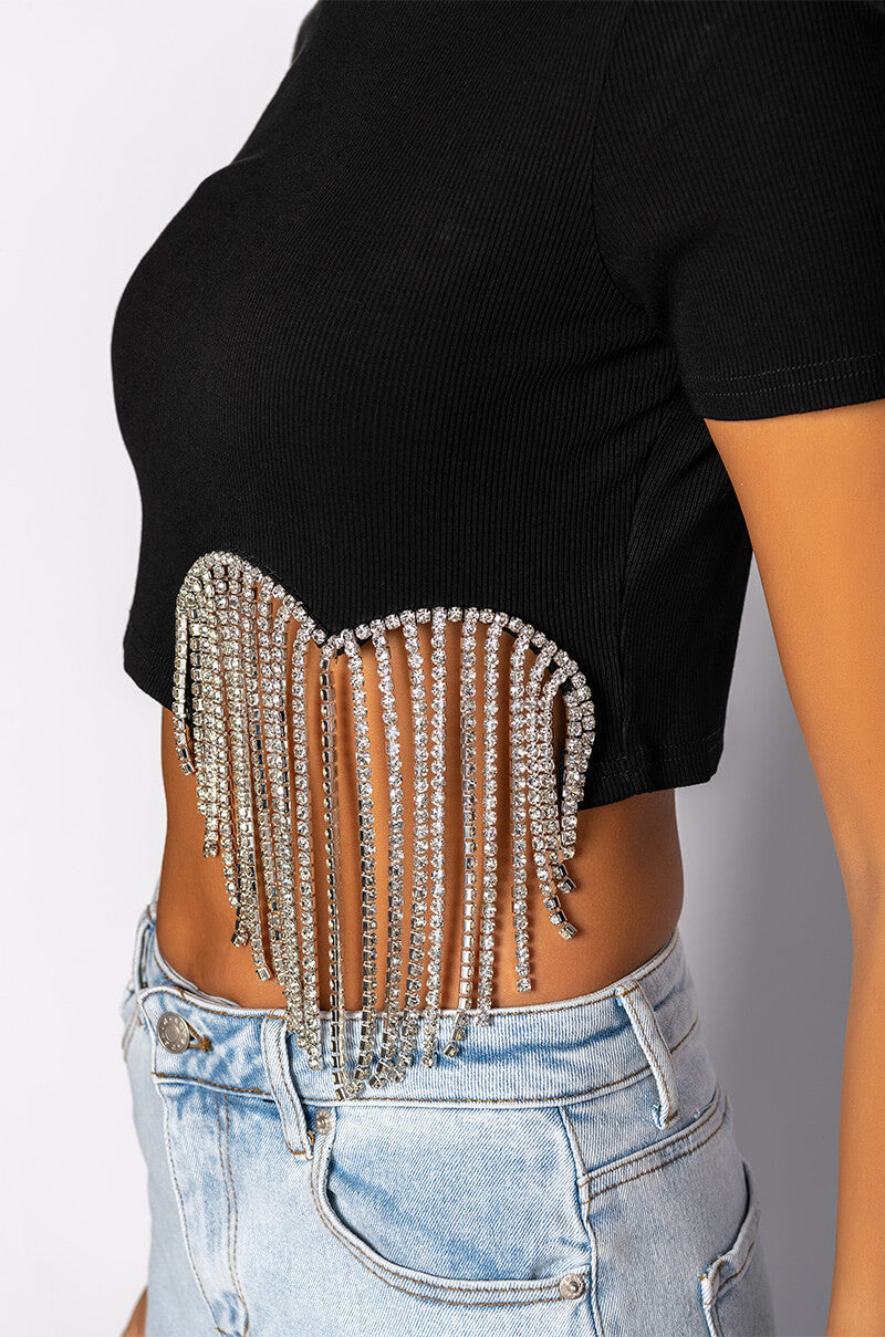 ILYSM RHINESTONE MOCK NECK SHORT SLEEVE TEE