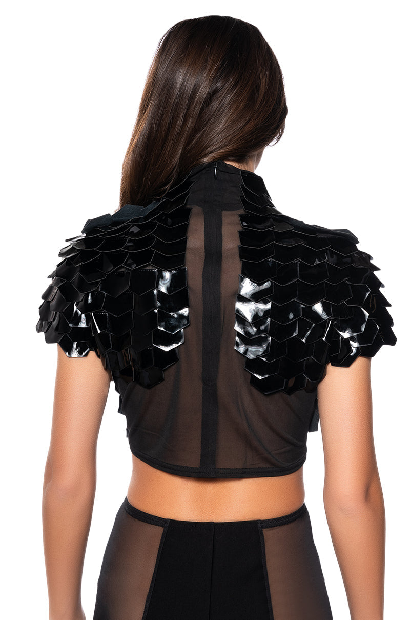 IN BLOOM FAUX LEATHER SHORT SLEEVE TOP