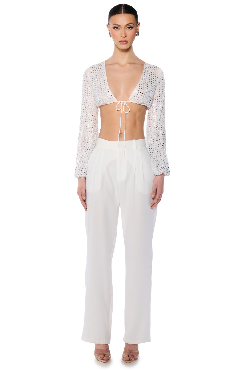 IN THE GROOVE TIE FRONT RHINESTONE TOP