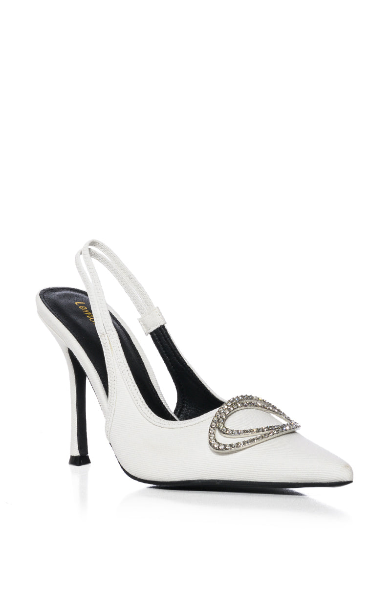 INTERLOCKING WHITE SLING BACK STILETTO